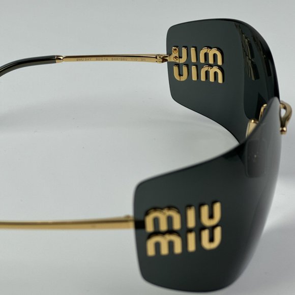 Miu Miu MU54YS 5AK5S0 BRAND NEW Sunglasses Gold Grey Wraparound Rimless Women main image 4